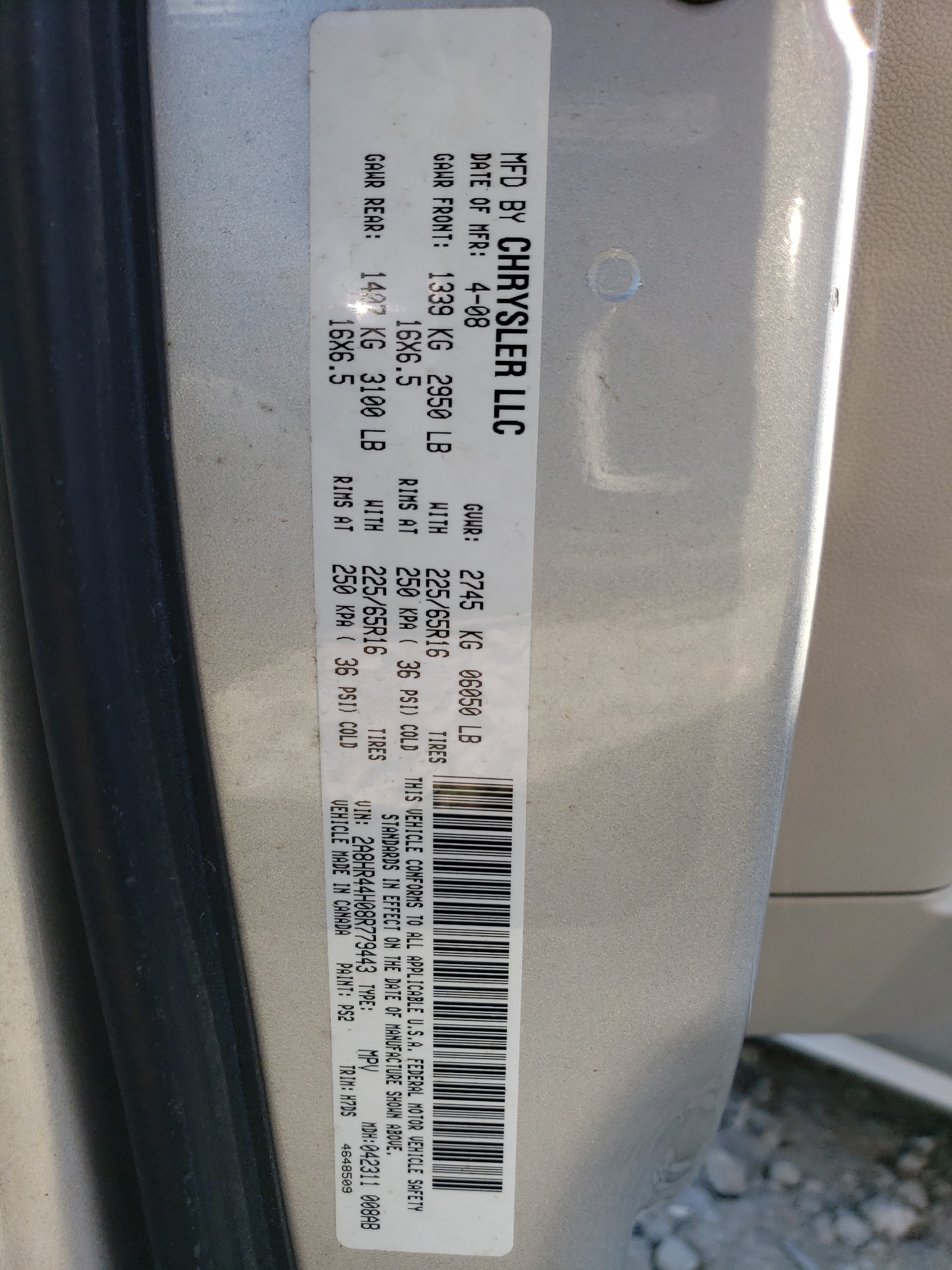 2A8HR44H08R779443 2008 Chrysler Town & Country Lx