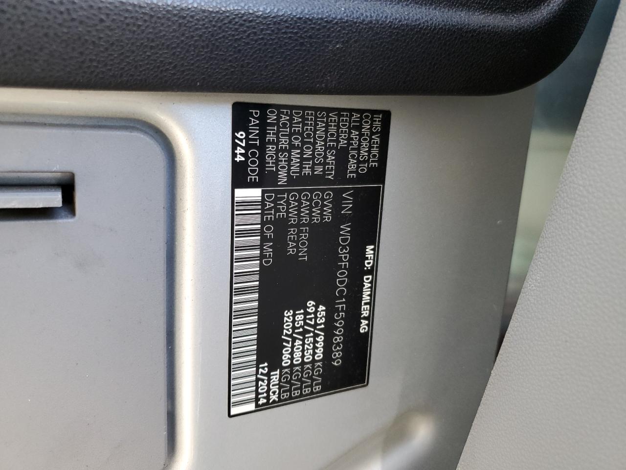 MERCEDES-BENZ SPRINTER 2015 VIN WD3PF0DC1F5998389 zdjęcie 13