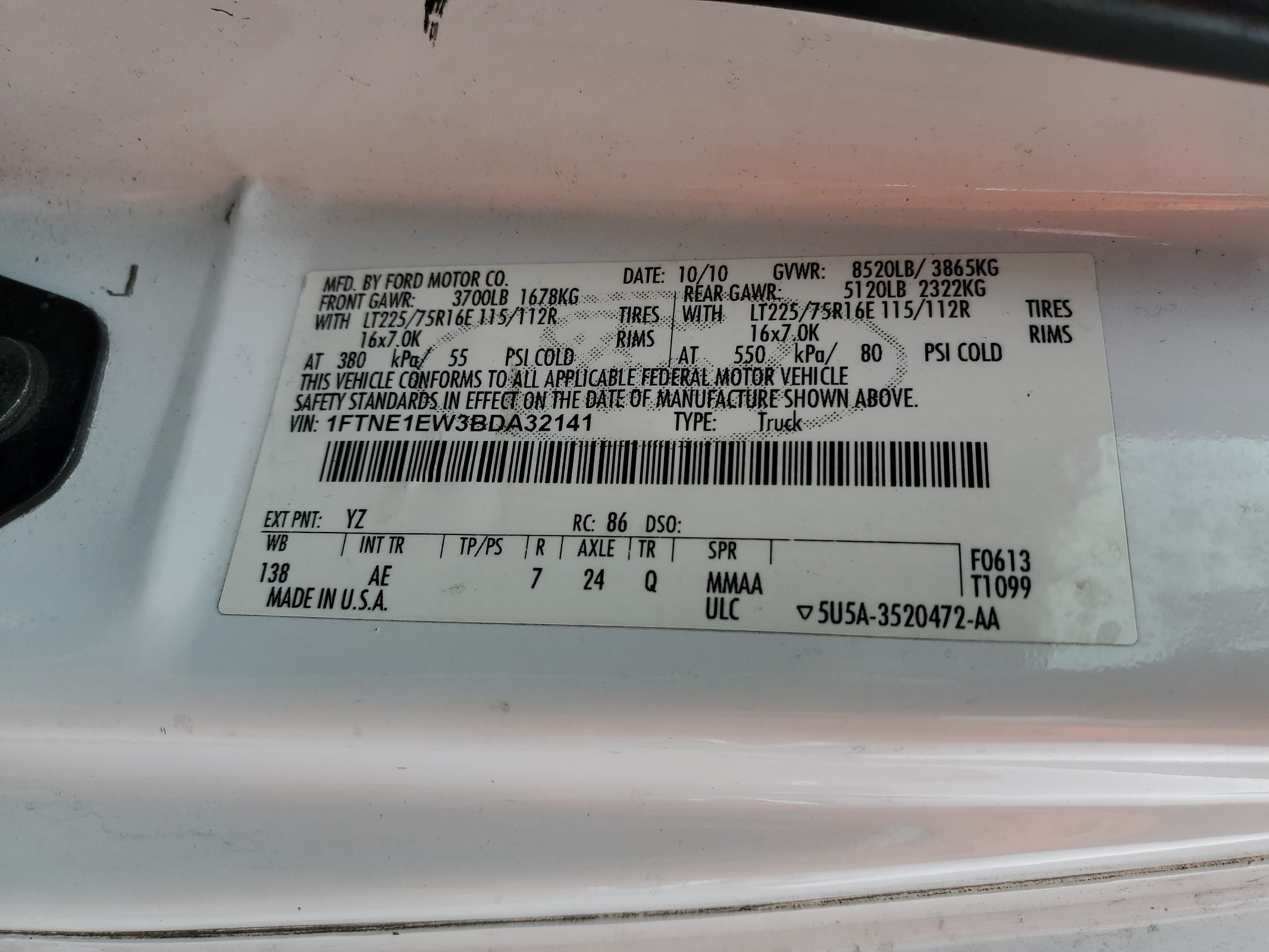 1FTNE1EW3BDA32141 2011 Ford Econoline E150 Van