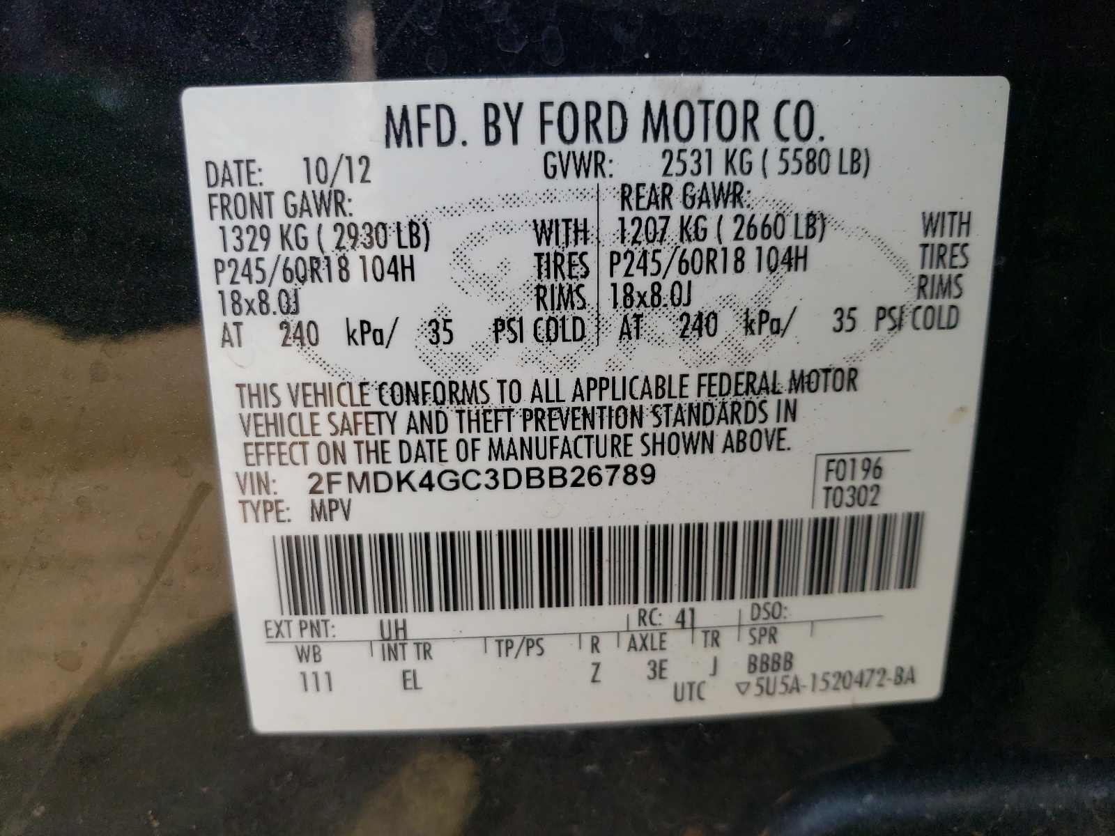 2FMDK4GC3DBB26789 2013 Ford Edge Se