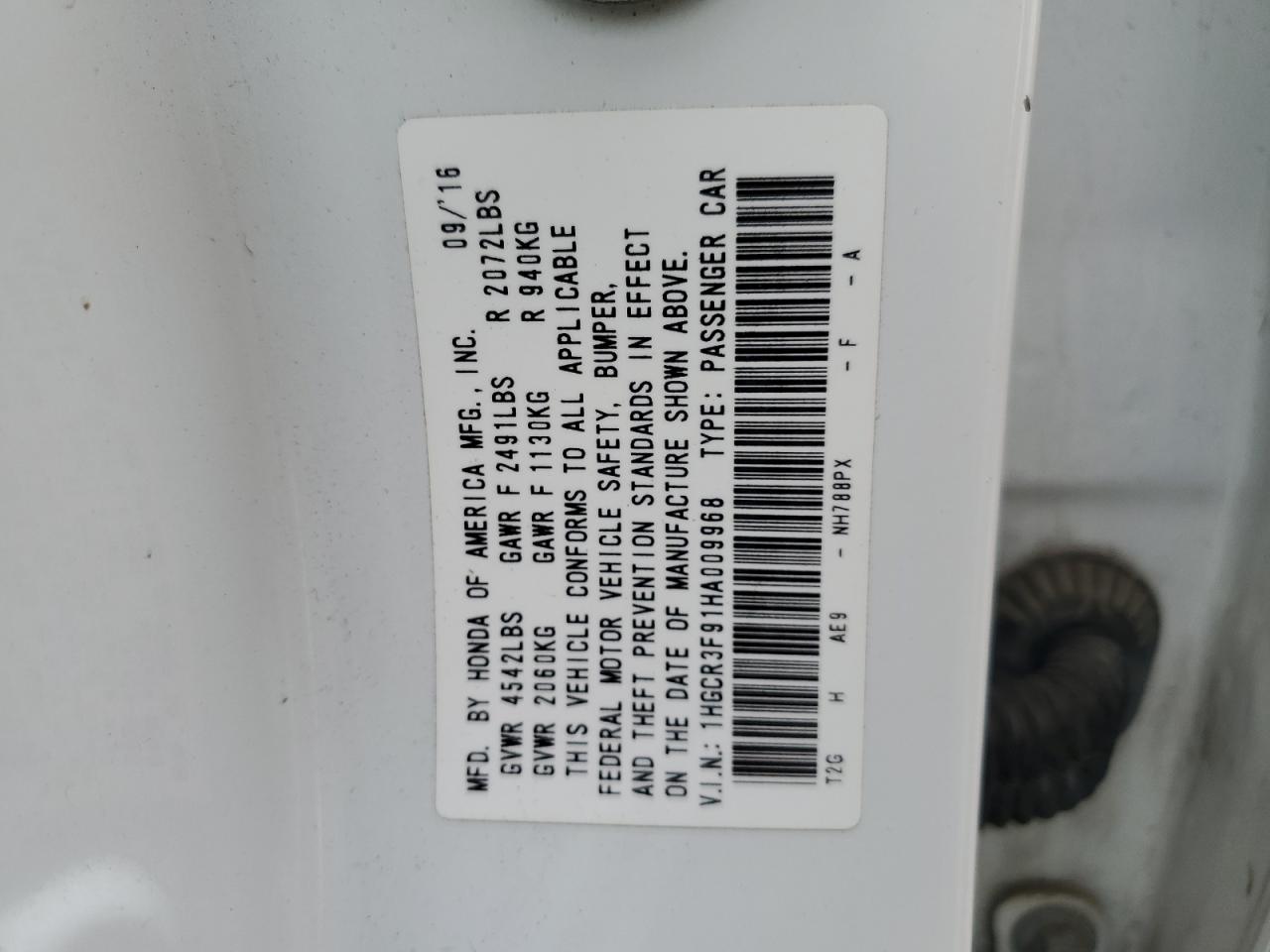 1HGCR3F91HA009968 2017 Honda Accord Touring