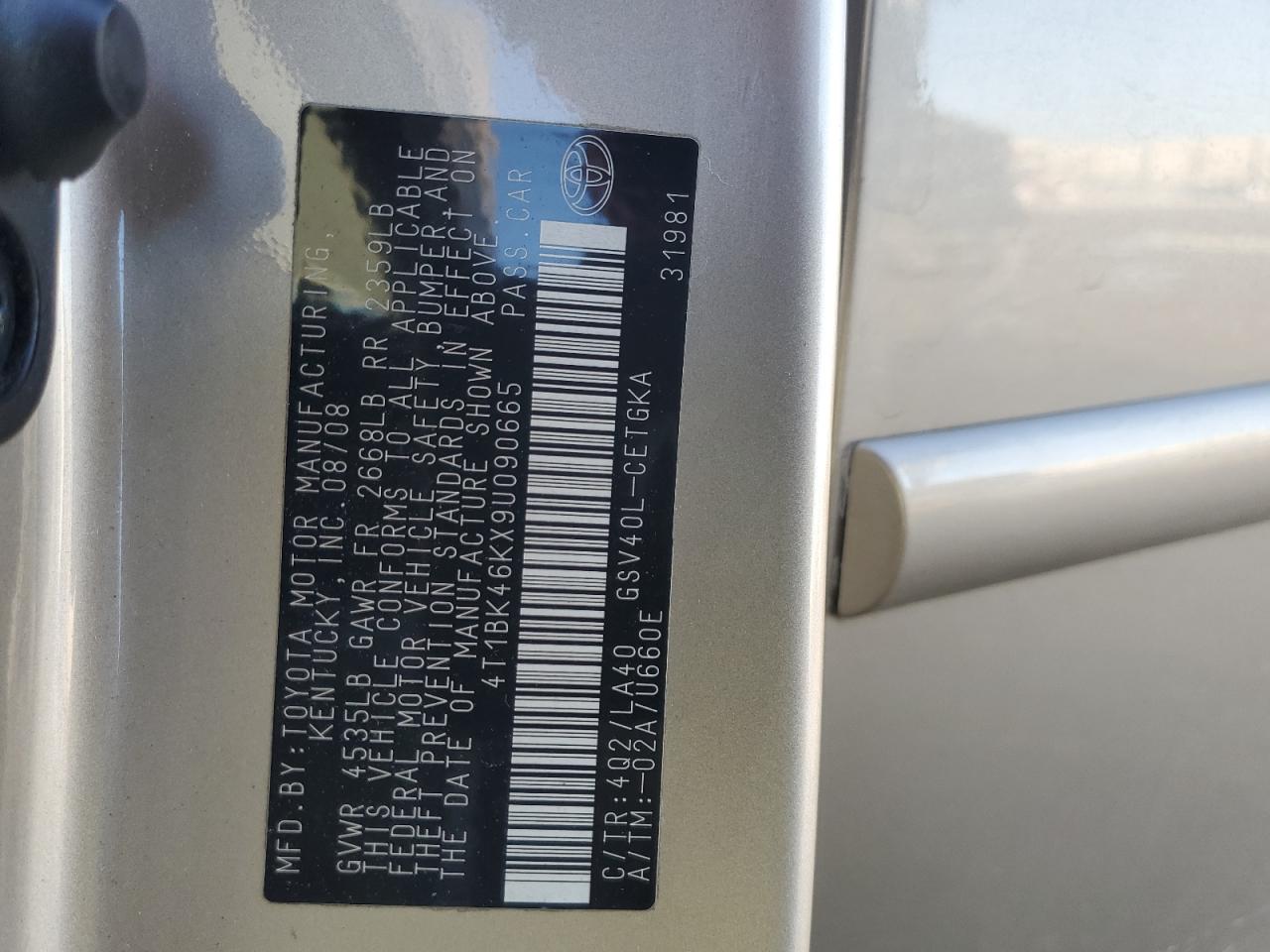 4T1BK46KX9U090665 2009 Toyota Camry Se