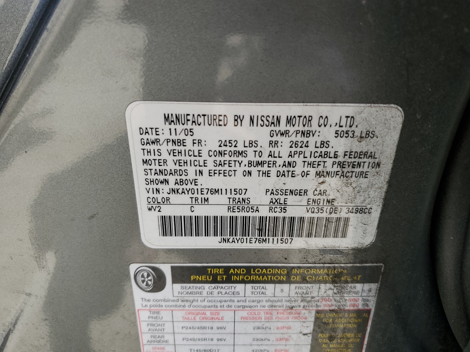 JNKAY01E76M111507 2006 Infiniti M35 Base