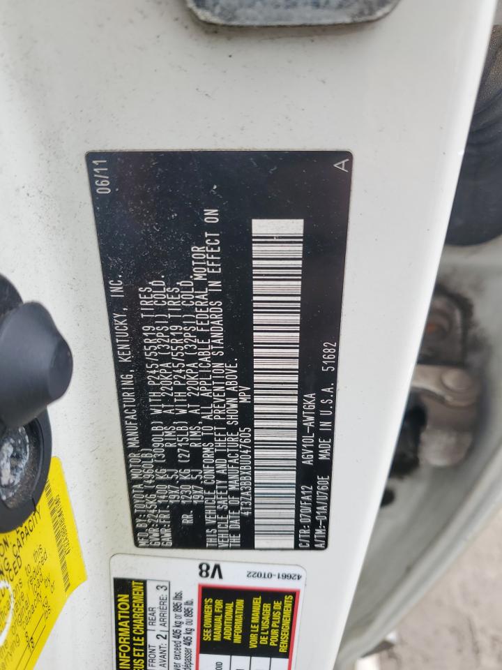 2011 Toyota Venza VIN: 4T3ZA3BBXBU047605 Lot: 55047294