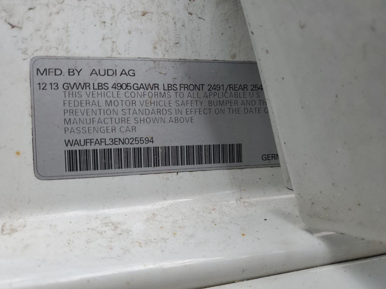 2014 Audi A4 Premium Plus VIN: WAUFFAFL3EN025594 Lot: 55902374