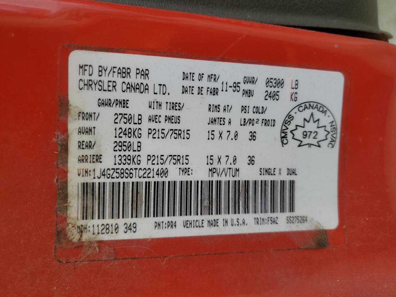 1996 Jeep Grand Cherokee Laredo VIN: 1J4GZ58S6TC221400 Lot: 57130174