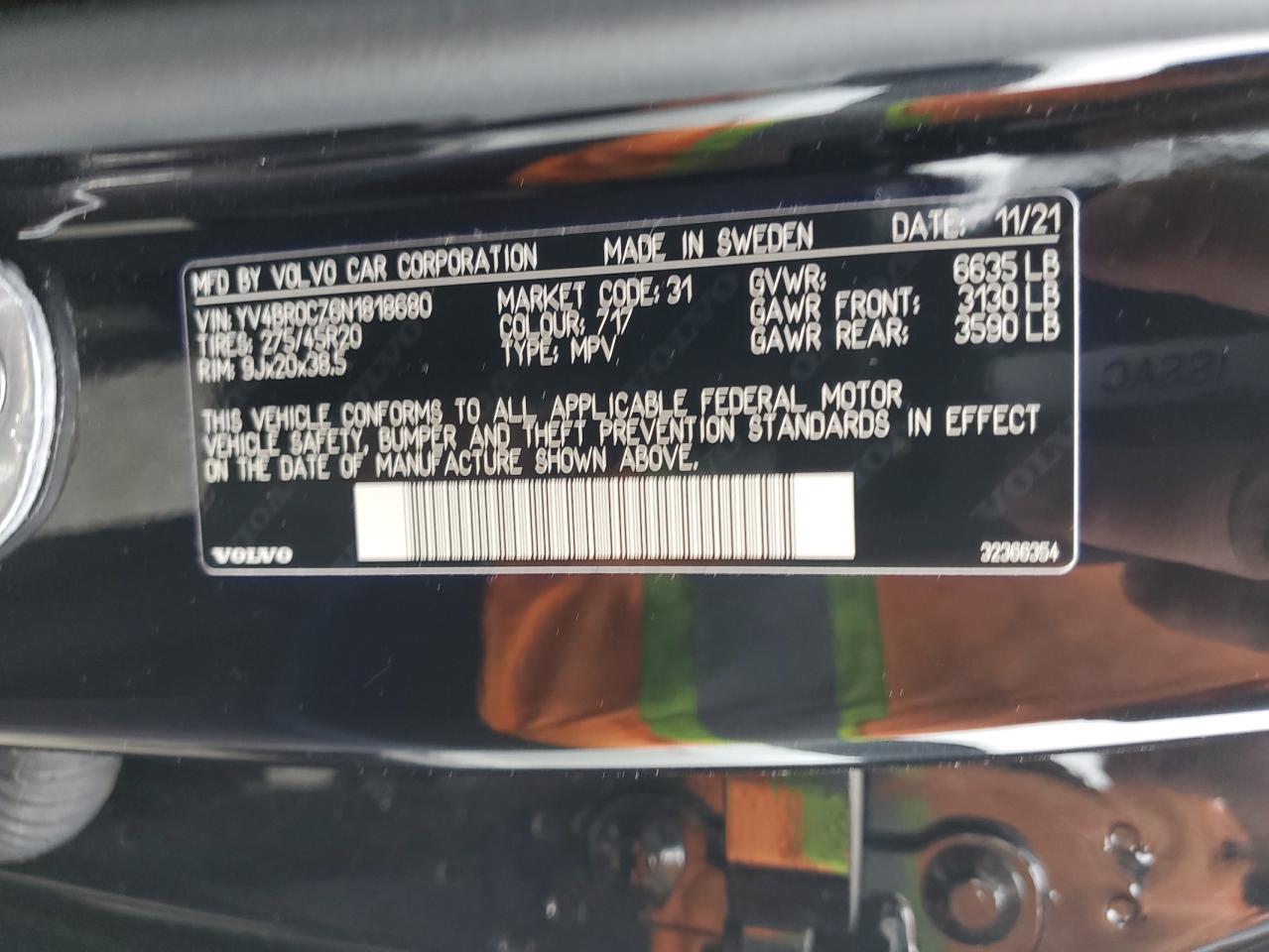 YV4BR0CZ6N1818680 2022 Volvo Xc90 T8 Recharge Inscription Express