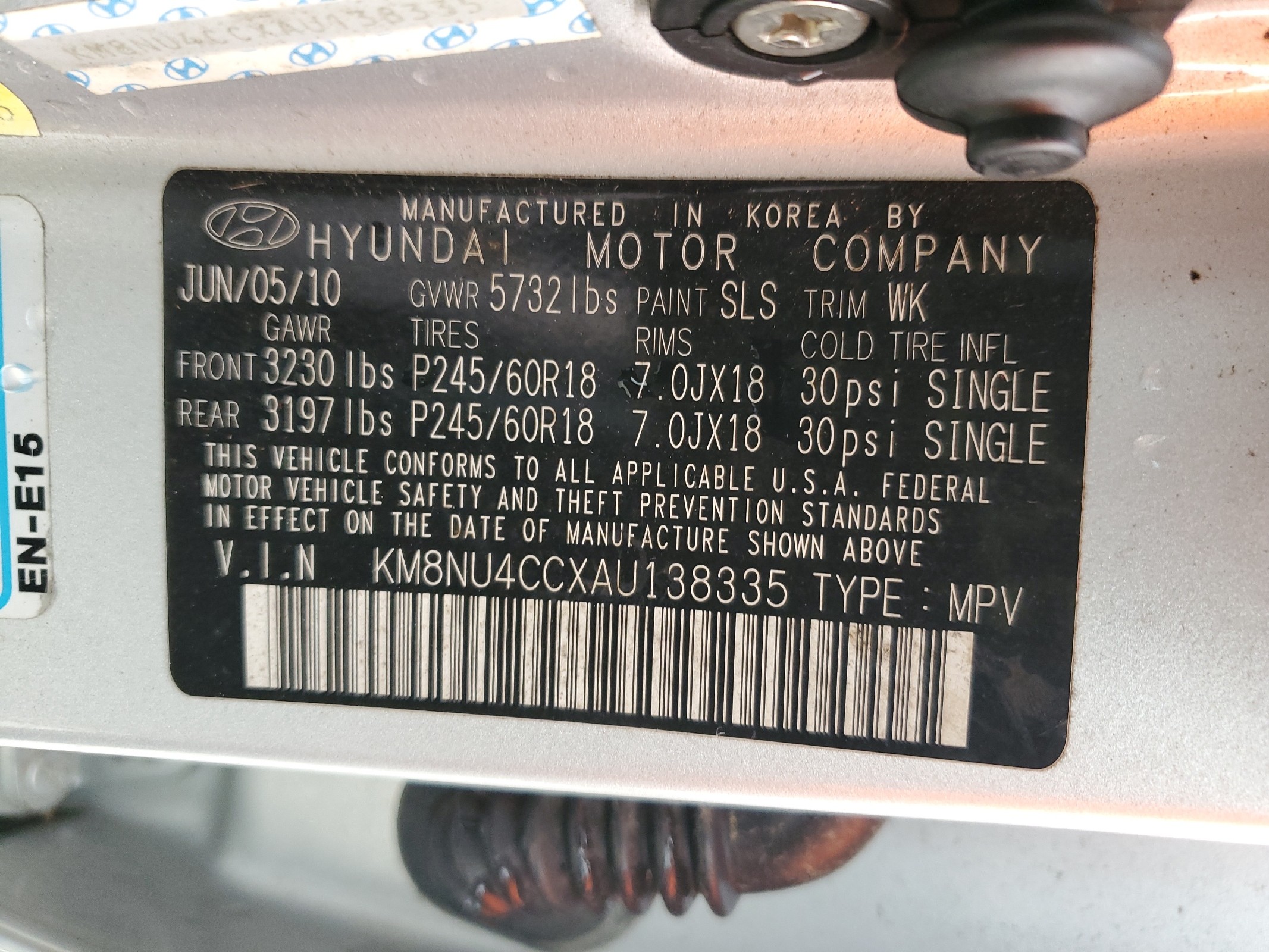 KM8NU4CCXAU138335 2010 Hyundai Veracruz Gls