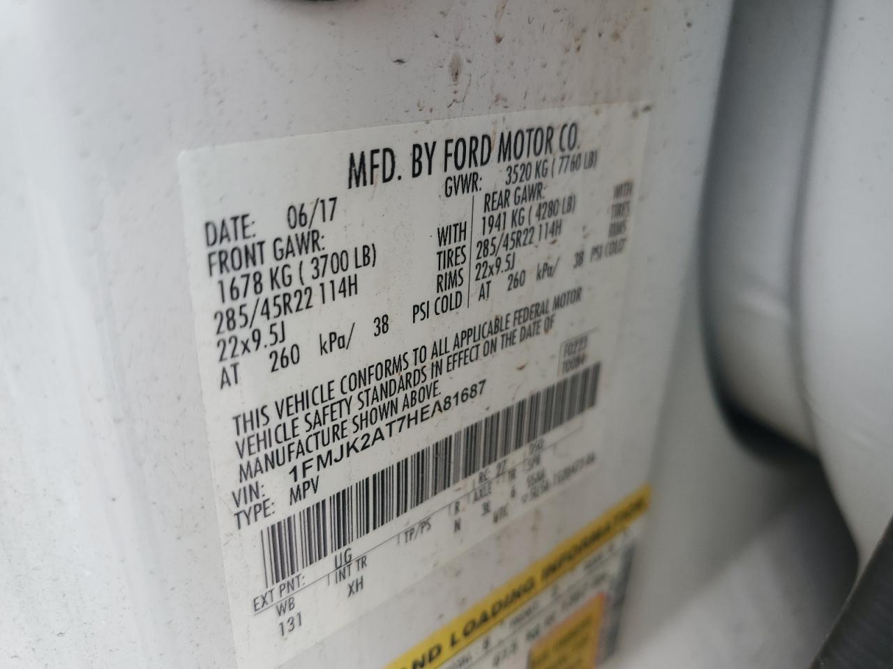 2017 Ford Expedition El Limited VIN: 1FMJK2AT7HEA81687 Lot: 55993744