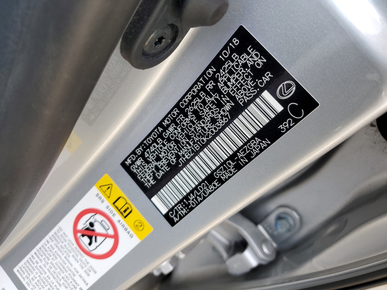 JTHBZ1B10K2003867 2019 Lexus Es 350