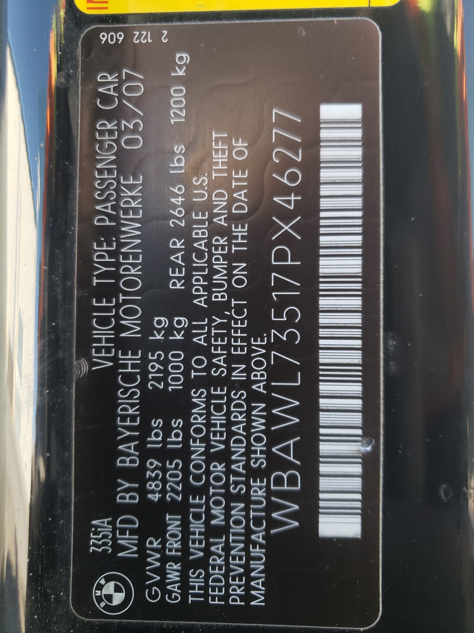 WBAWL73517PX46277 2007 BMW 335 I