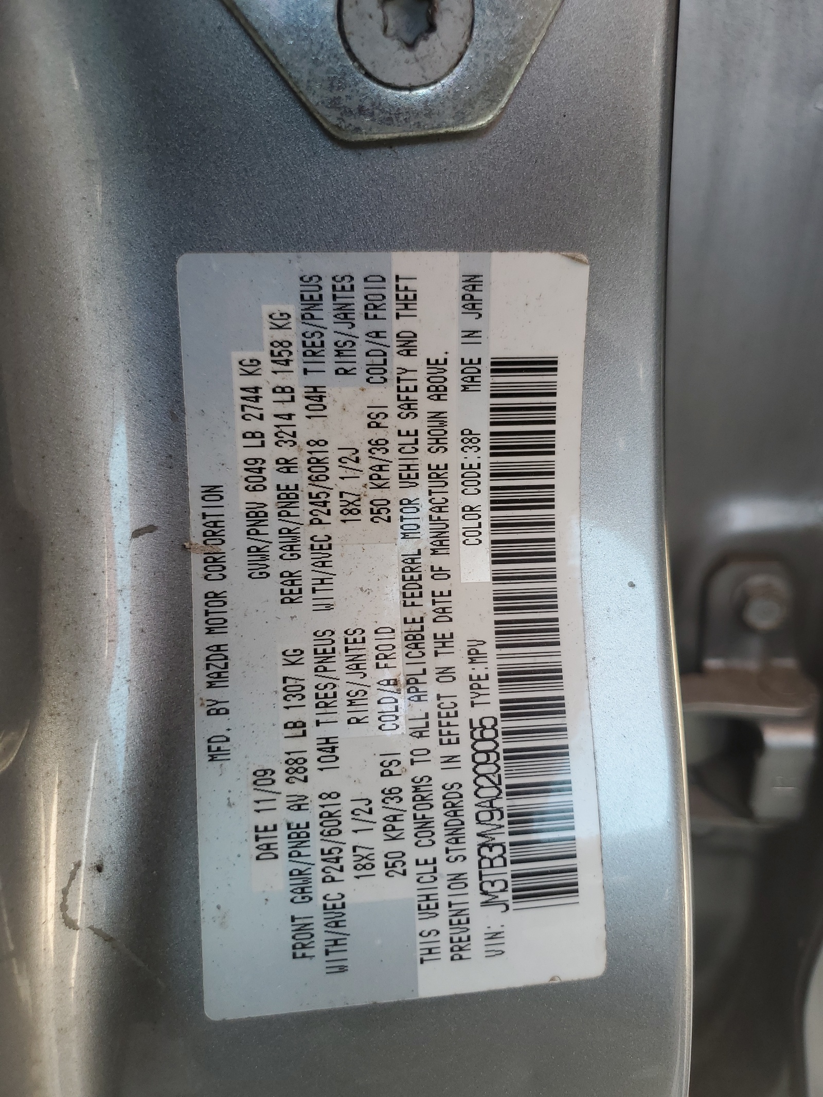 JM3TB3MV9A0209065 2010 Mazda Cx-9