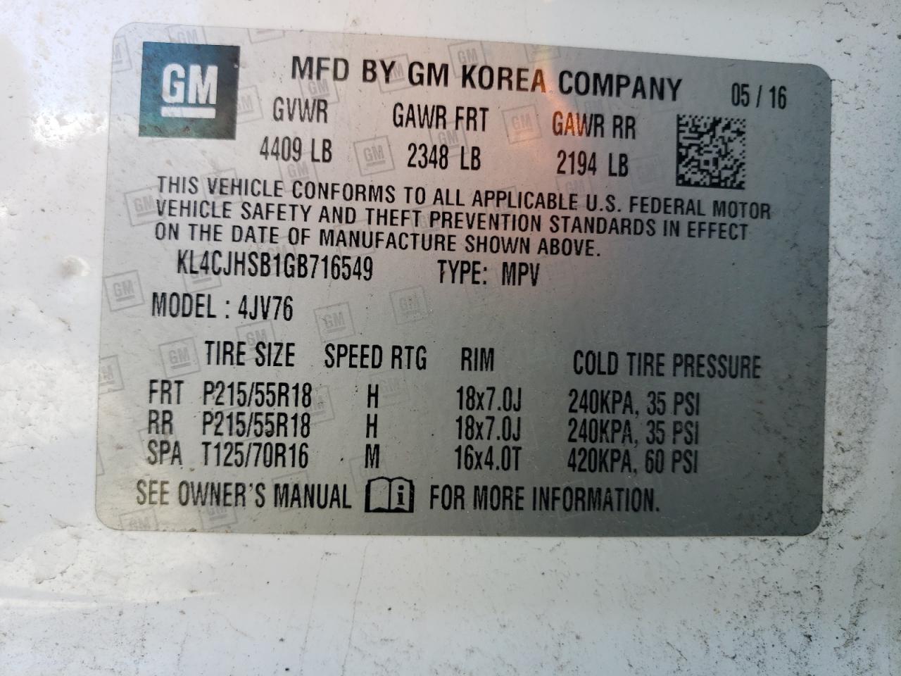 2016 Buick Encore Premium VIN: KL4CJHSB1GB716549 Lot: 56148444