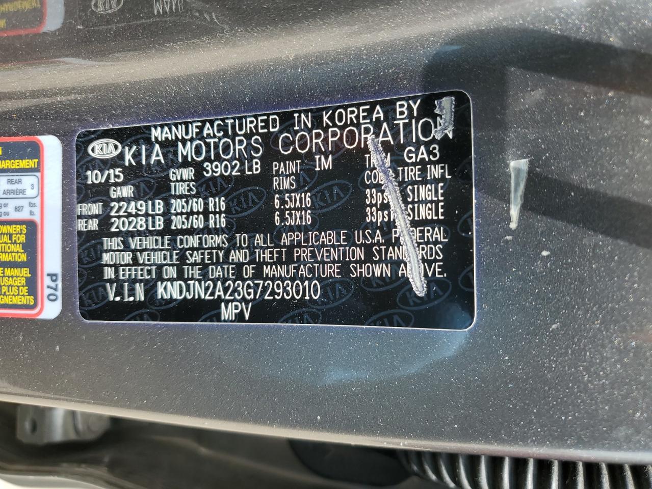 2016 Kia Soul VIN: KNDJN2A23G7293010 Lot: 56142594