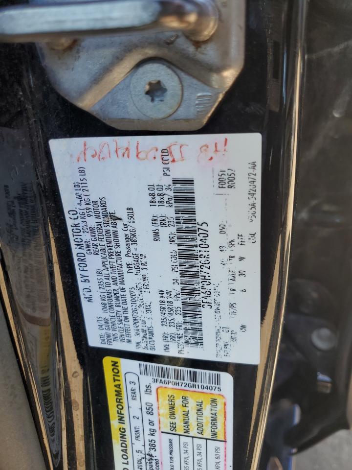 2016 Ford Fusion Se VIN: 3FA6P0H72GR104075 Lot: 56582744