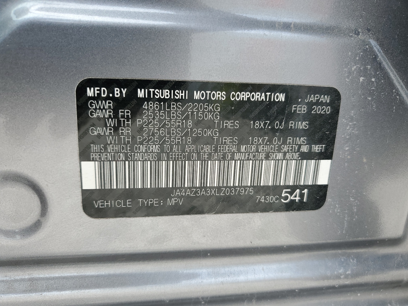 JA4AZ3A3XLZ037975 2020 Mitsubishi Outlander Se