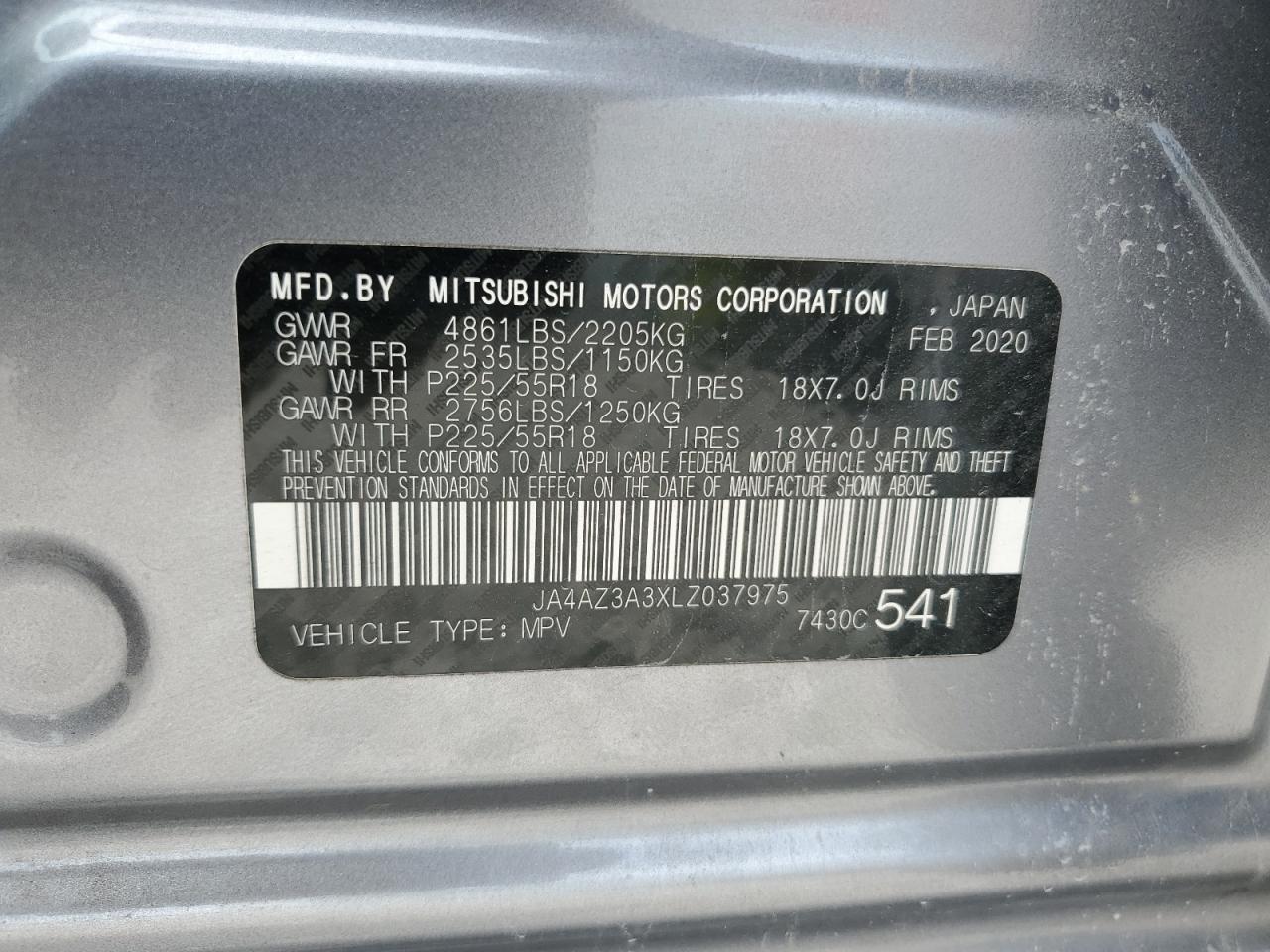 2020 Mitsubishi Outlander Se VIN: JA4AZ3A3XLZ037975 Lot: 54997394