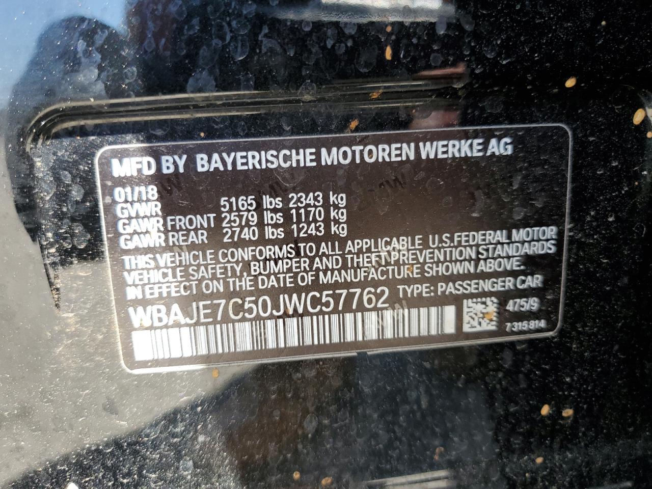 WBAJE7C50JWC57762 2018 BMW 540 Xi