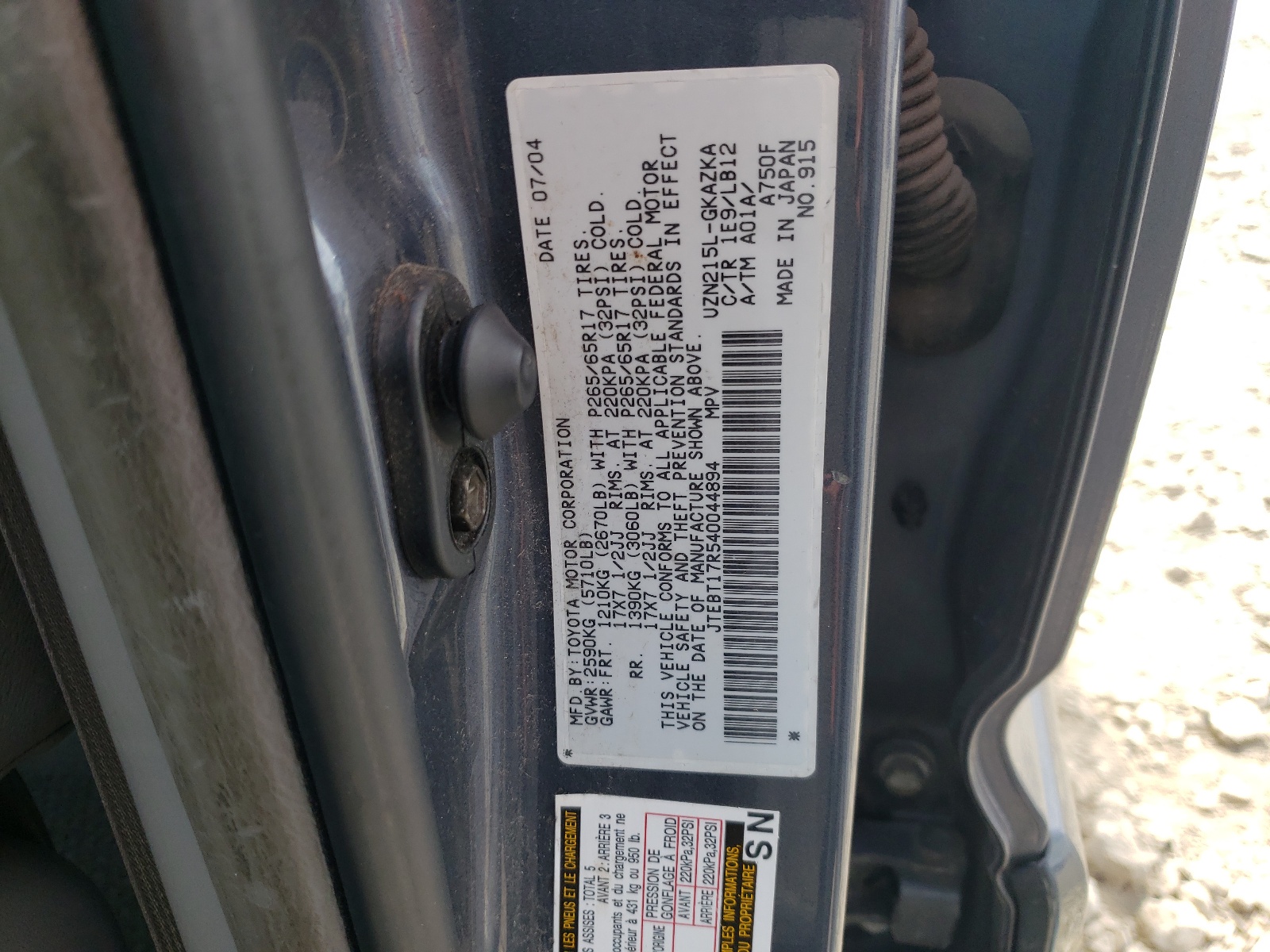 JTEBT17R540044894 2004 Toyota 4Runner Limited
