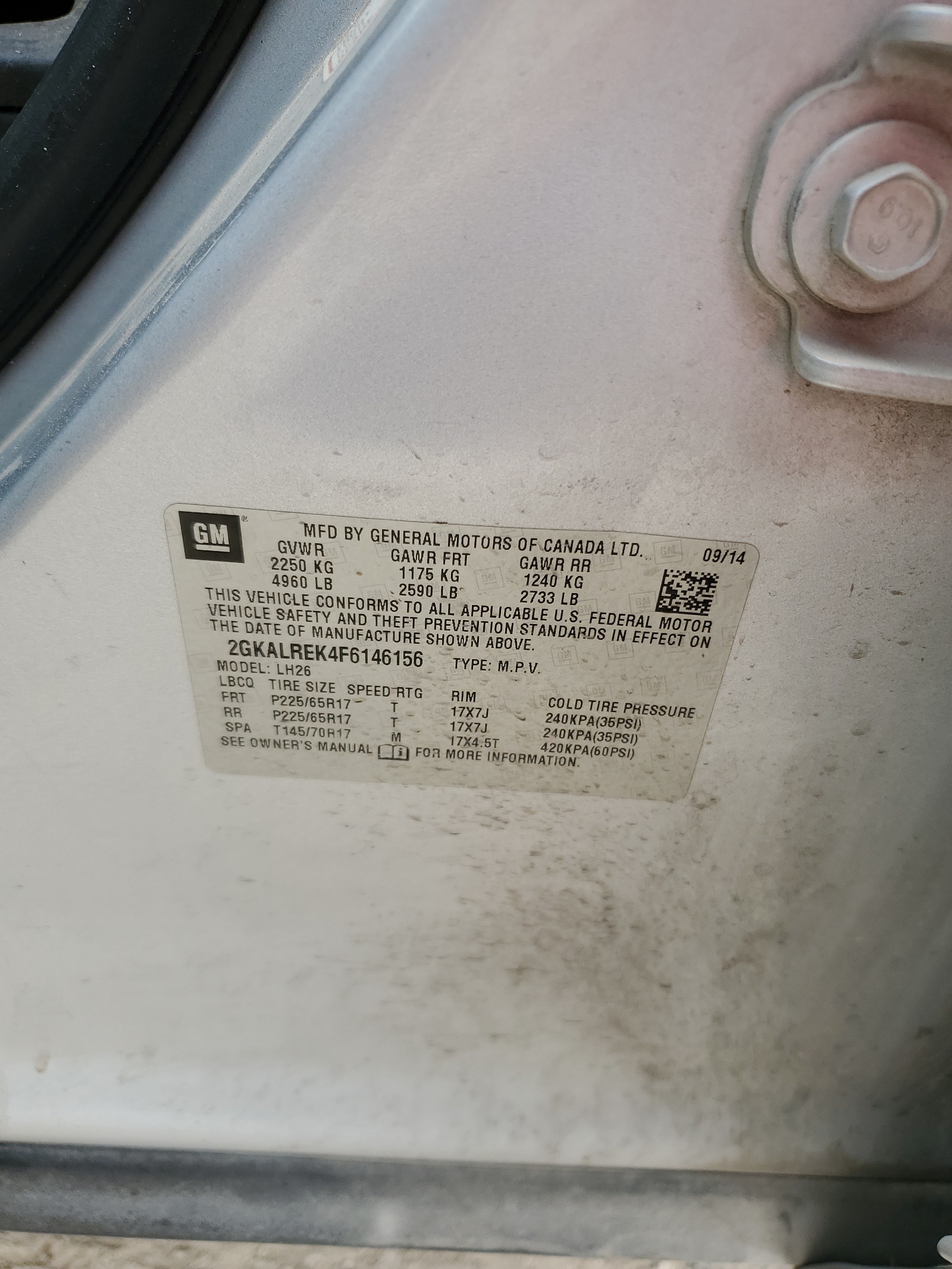 2GKALREK4F6146156 2015 GMC Terrain Sle