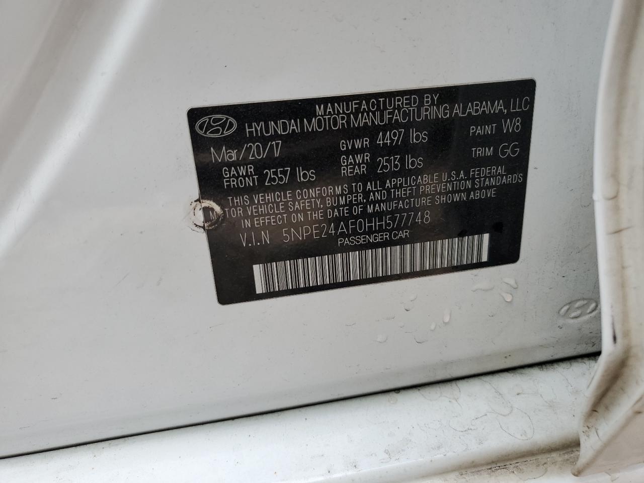 5NPE24AF0HH577748 2017 Hyundai Sonata Se