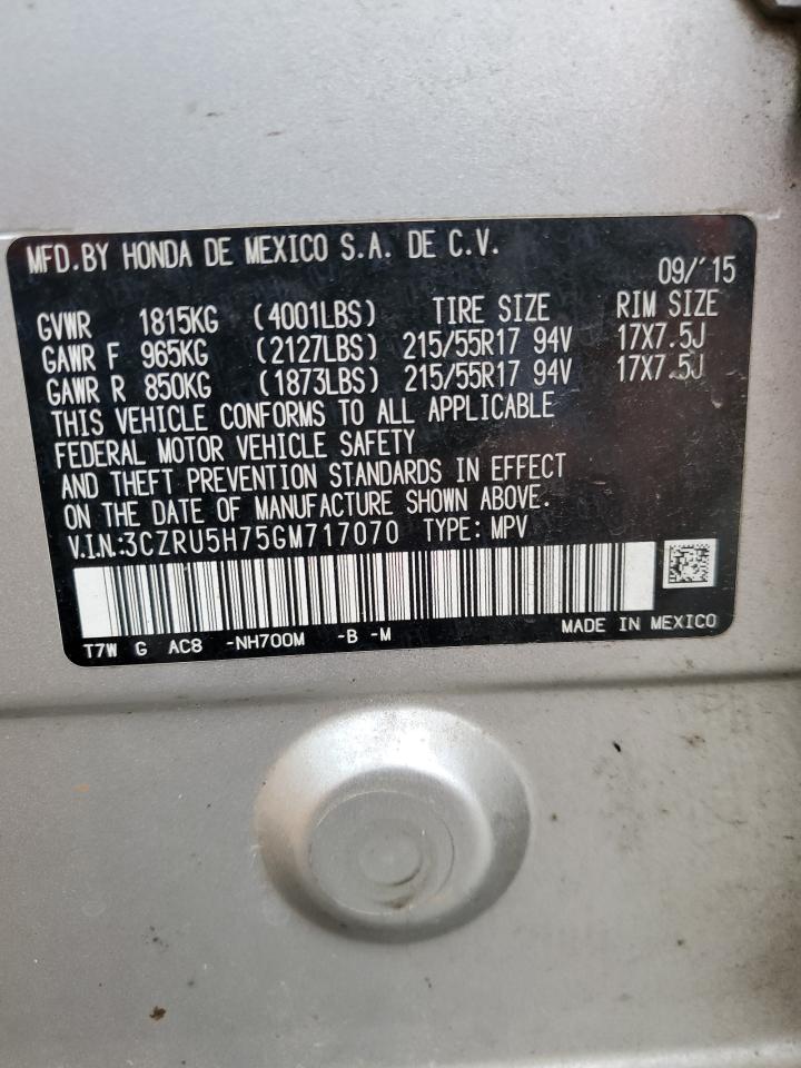 2016 Honda Hr-V Exl VIN: 3CZRU5H75GM717070 Lot: 54268494