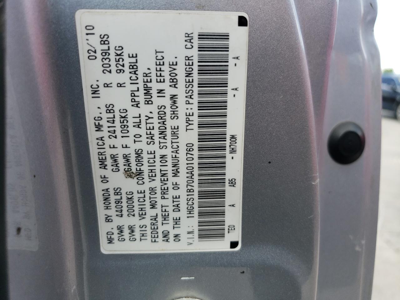 2010 Honda Accord Ex VIN: 1HGCS1B70AA010760 Lot: 55016544