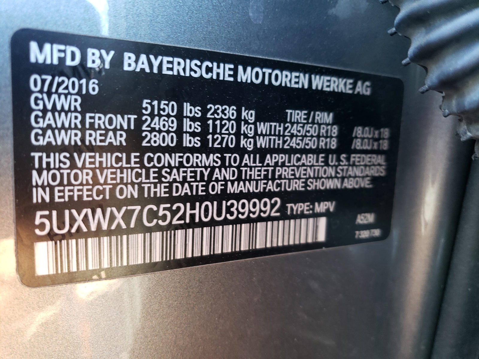 5UXWX7C52H0U39992 2017 BMW X3 xDrive35I