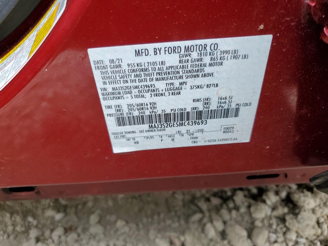 2021 Ford Ecosport Se VIN: MAJ3S2GE5MC439693 Lot: 54522634