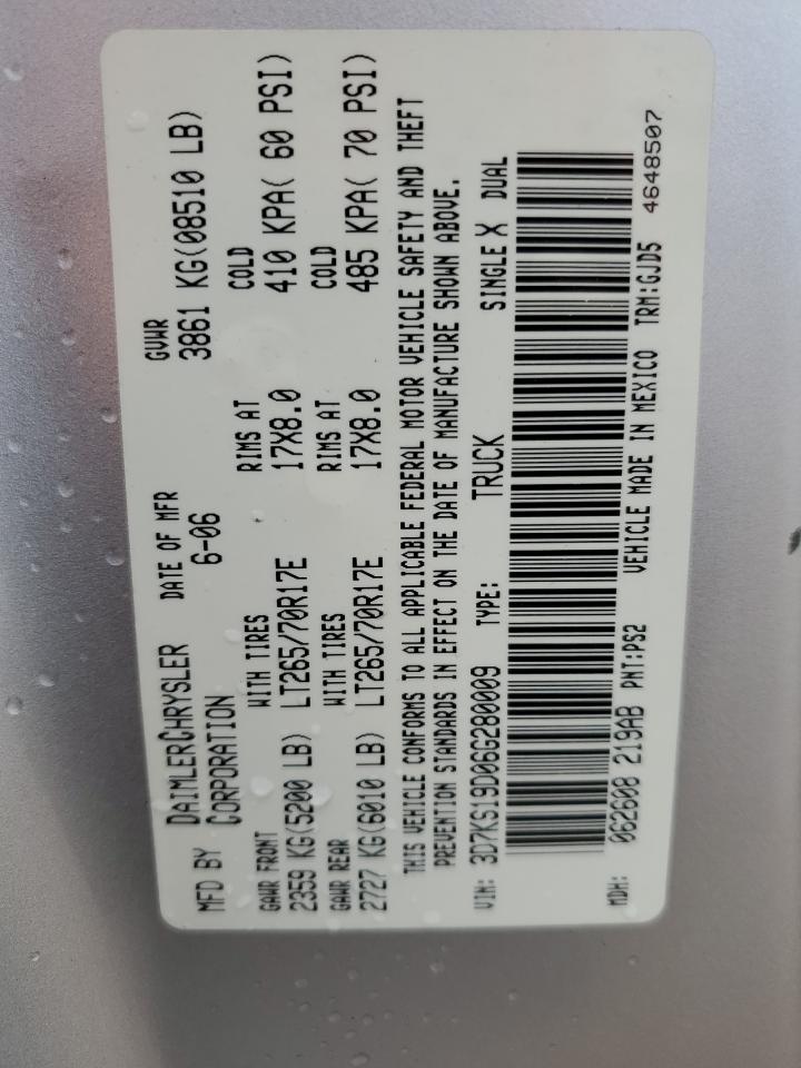 2006 Dodge Ram 1500 VIN: 3D7KS19D06G280009 Lot: 56868814