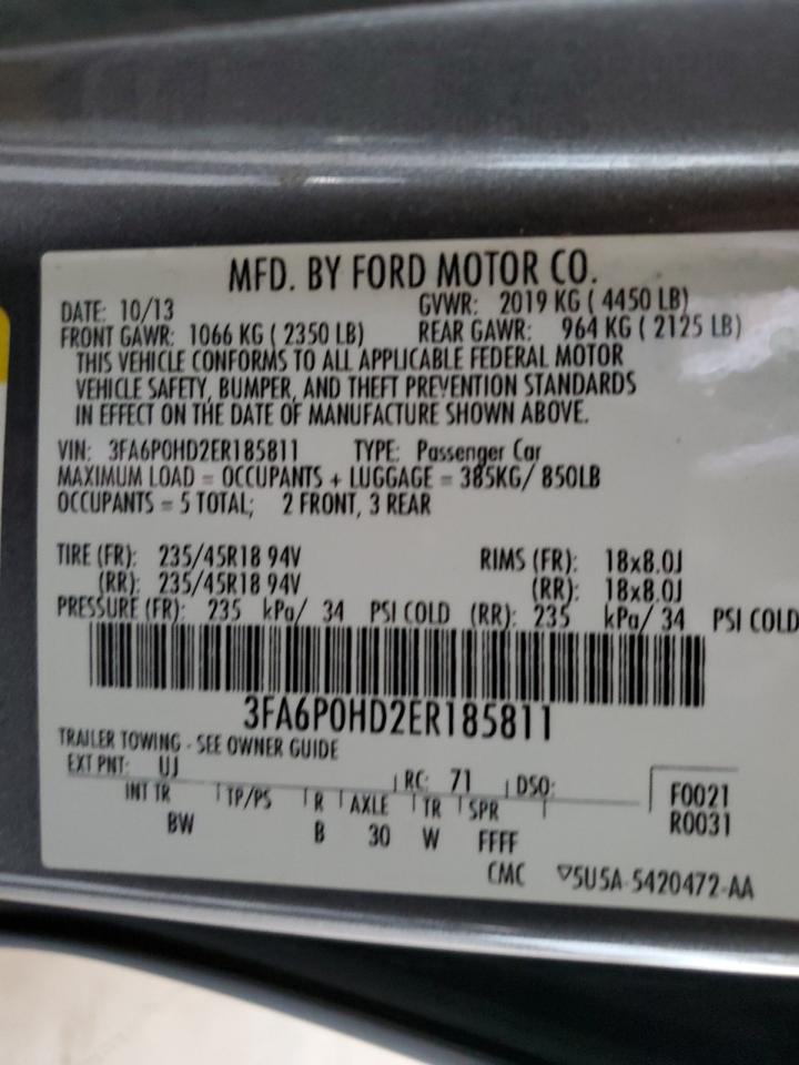 2014 Ford Fusion Se VIN: 3FA6P0HD2ER185811 Lot: 55409464