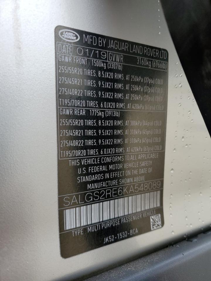 2019 Land Rover Range Rover Supercharged VIN: SALGS2RE6KA548089 Lot: 54600984