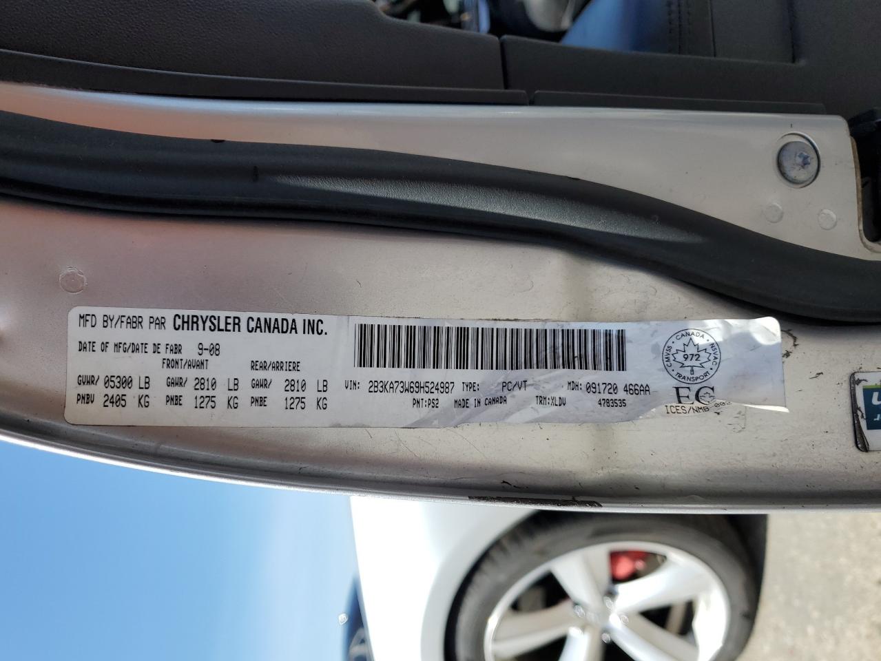 2009 Dodge Charger Srt-8 VIN: 2B3KA73W69H524987 Lot: 53627844