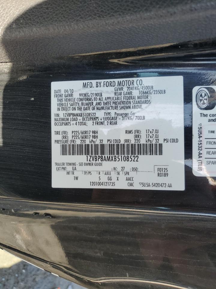 2011 Ford Mustang VIN: 1ZVBP8AMXB5108522 Lot: 52855104