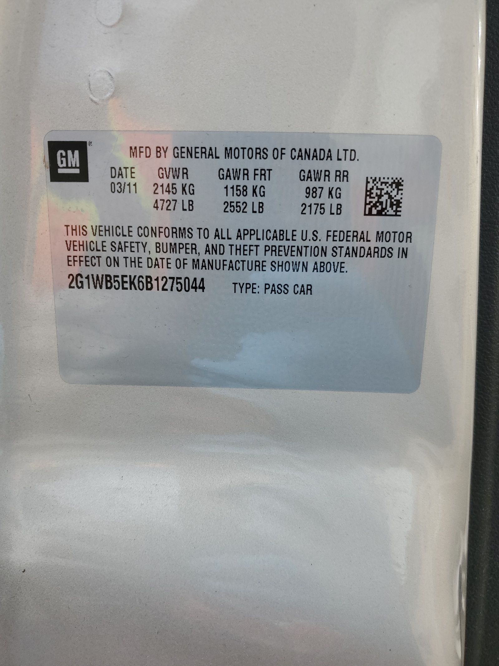 2G1WB5EK6B1275044 2011 Chevrolet Impala Lt