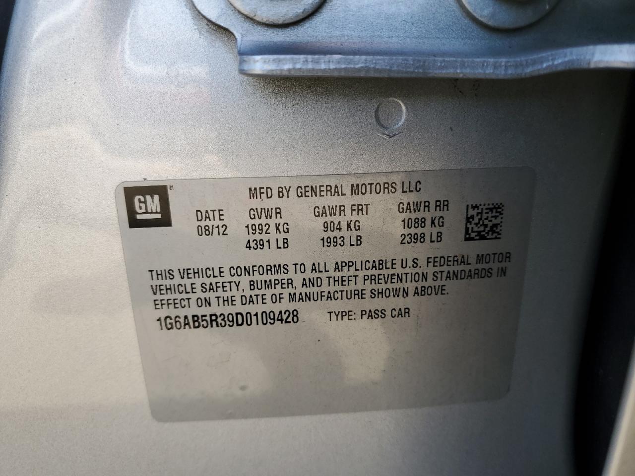 2013 Cadillac Ats Luxury VIN: 1G6AB5R39D0109428 Lot: 56153244