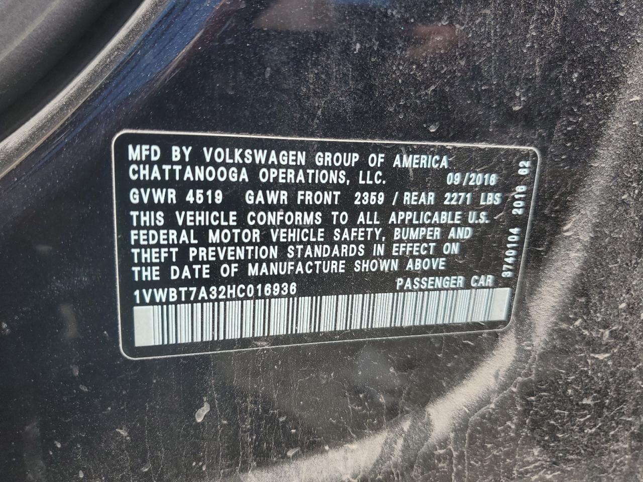 2017 Volkswagen Passat Se VIN: 1VWBT7A32HC016936 Lot: 57045324