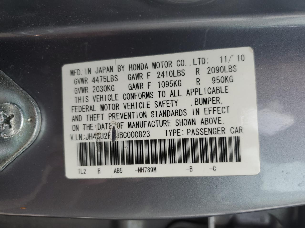 2011 Acura Tsx VIN: JH4CU2F68BC000823 Lot: 56255484