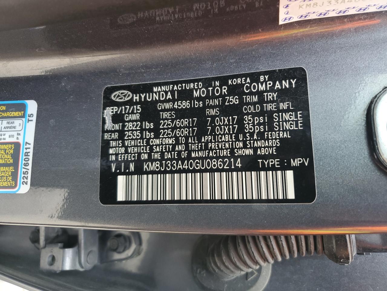 2016 Hyundai Tucson Limited VIN: KM8J33A40GU086214 Lot: 56261194