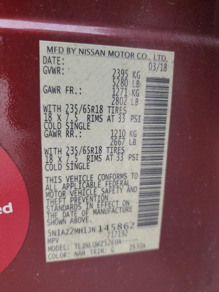 2018 Nissan Murano S VIN: 5N1AZ2MH1JN145862 Lot: 55254194