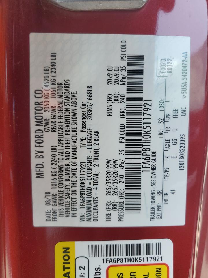 2019 Ford Mustang VIN: 1FA6P8TH0K5117921 Lot: 53576254