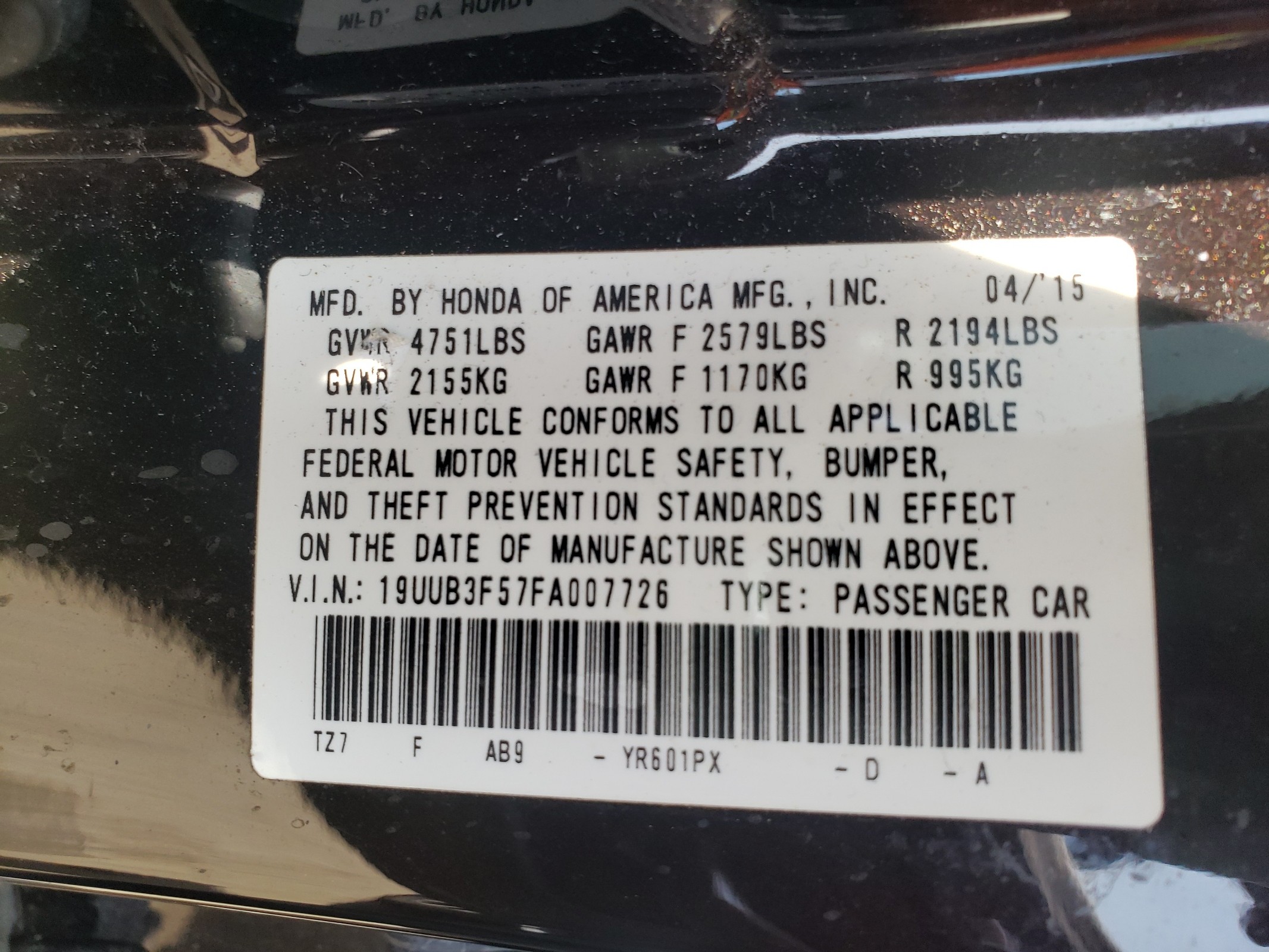 19UUB3F57FA007726 2015 Acura Tlx Tech