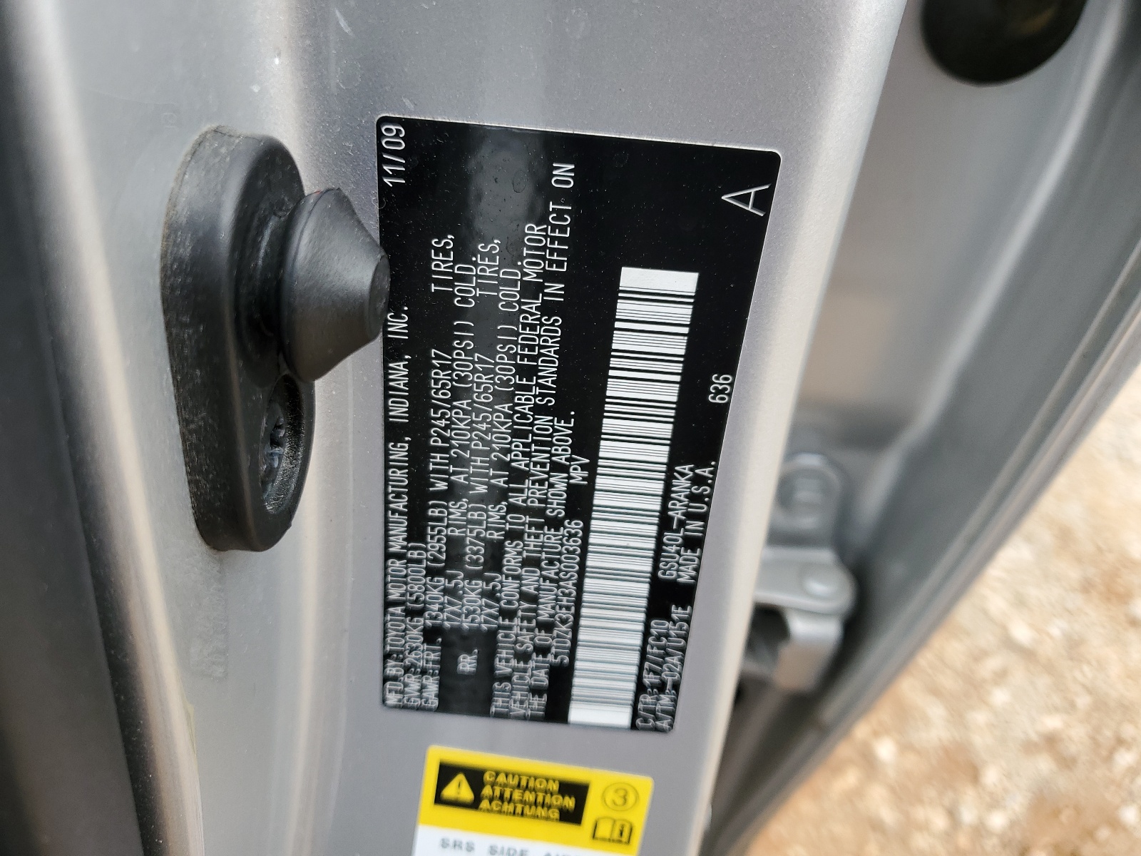 5TDZK3EH3AS003636 2010 Toyota Highlander