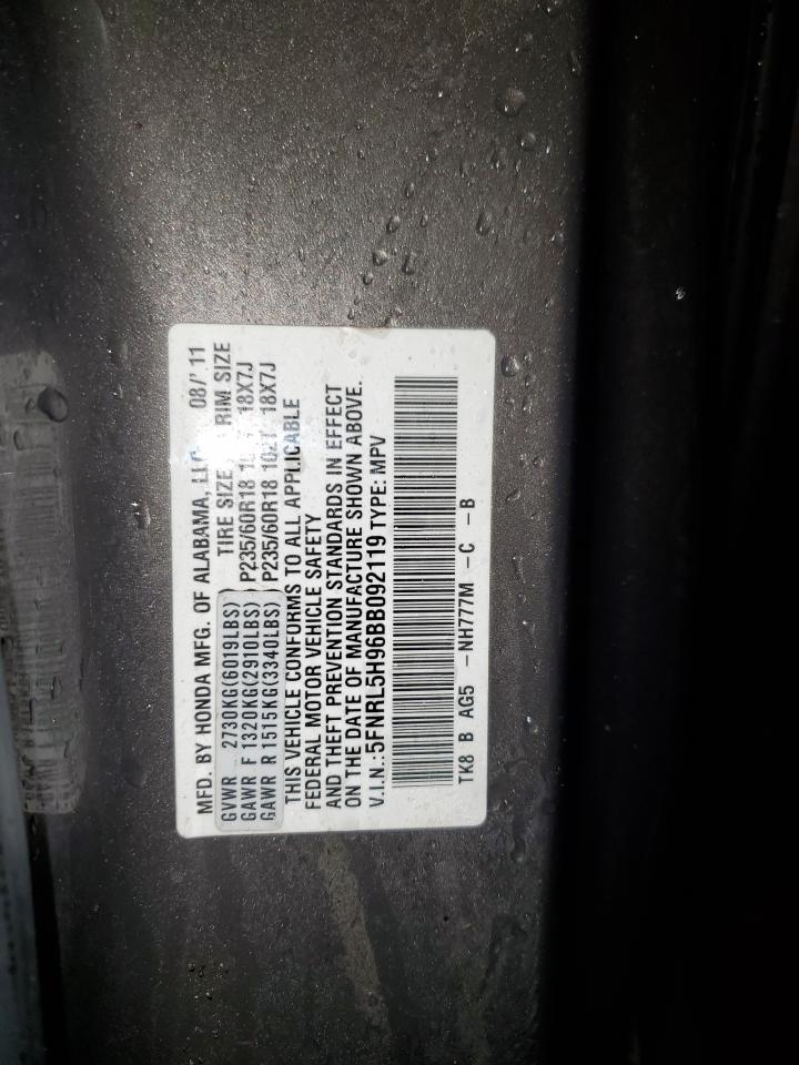 5FNRL5H96BB092119 2011 Honda Odyssey Touring