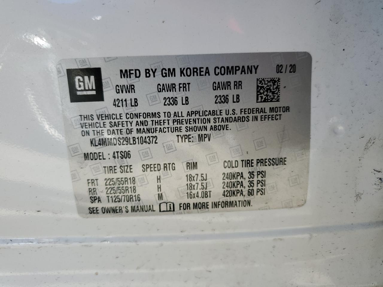 KL4MMDS29LB104372 2020 Buick Encore Gx Select