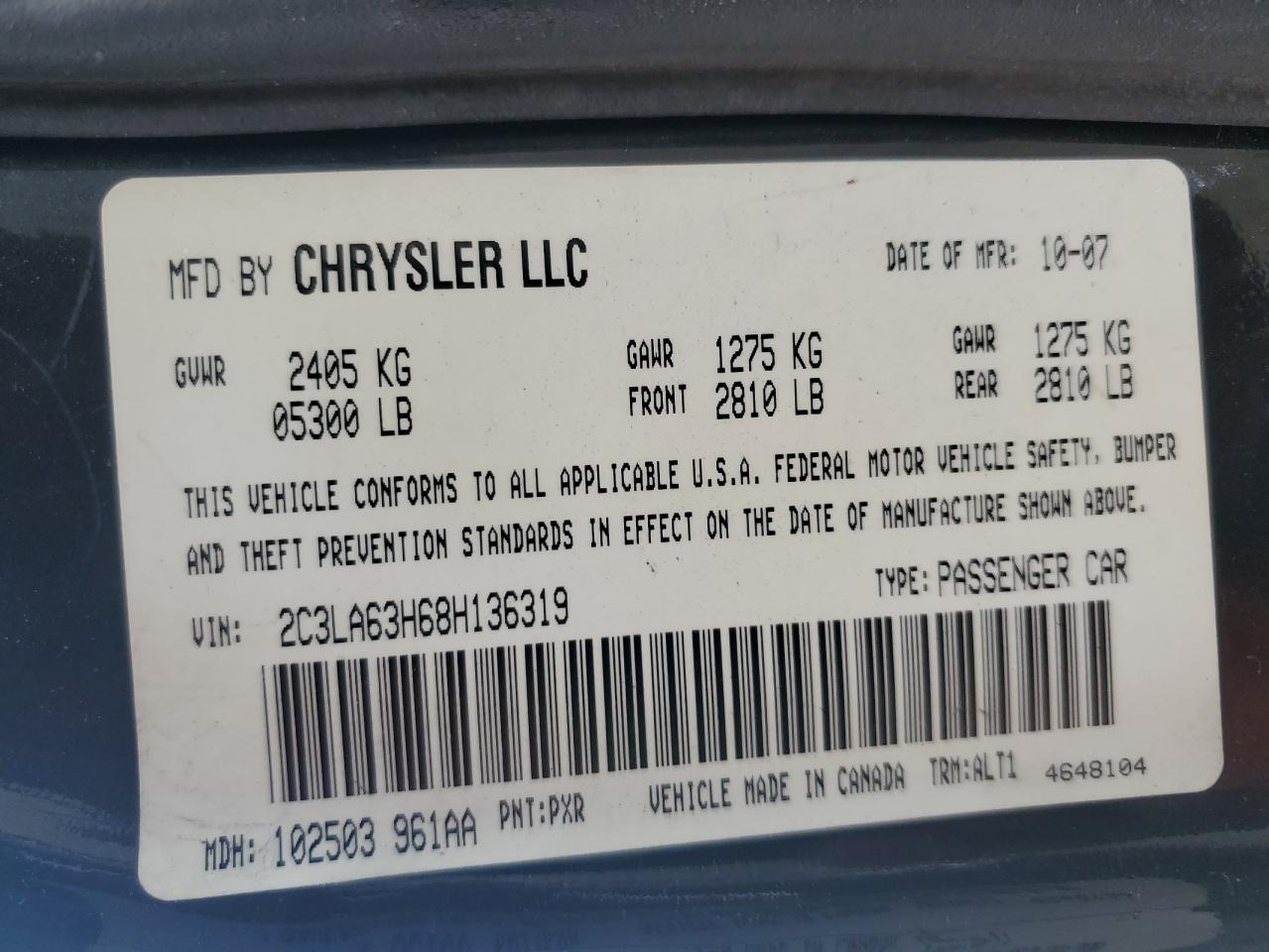 2C3LA63H68H136319 2008 Chrysler 300C