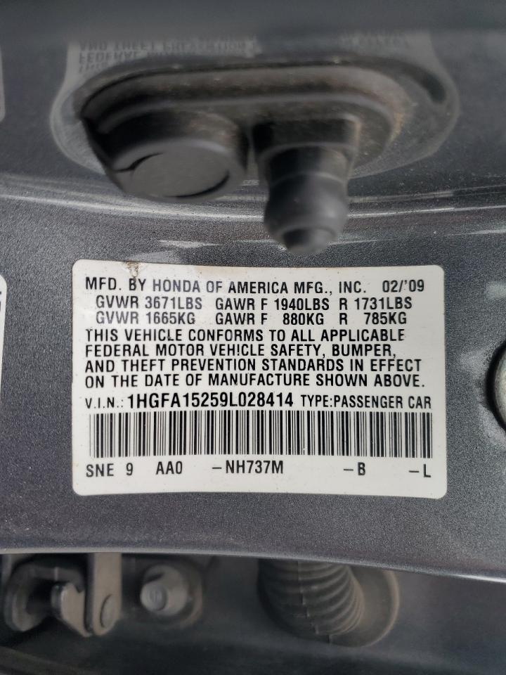 2009 Honda Civic Dx VIN: 1HGFA15259L028414 Lot: 56313684