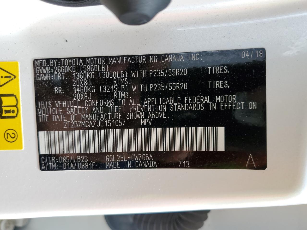 2T2BZMCA7JC151057 2018 Lexus Rx 350 Base