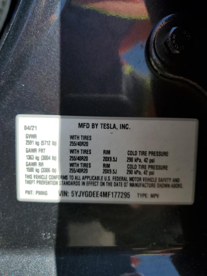 5YJYGDEE4MF177295 2021 Tesla Model Y