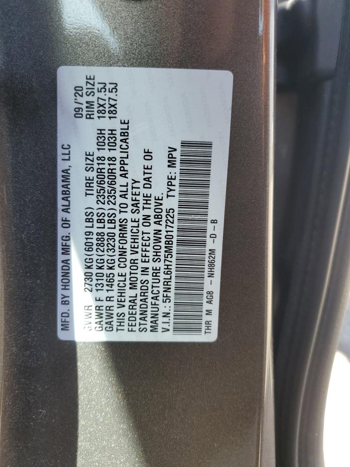 2021 Honda Odyssey Exl VIN: 5FNRL6H75MB017225 Lot: 53944874